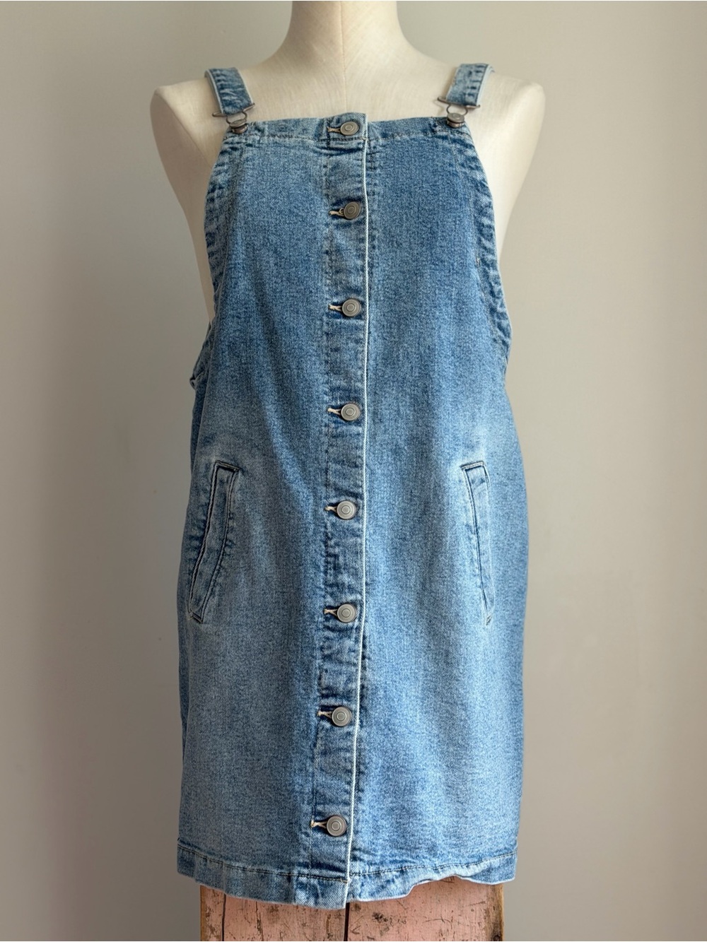 Celebrity Pink Light Blue Denim Button-Front Overall Dress